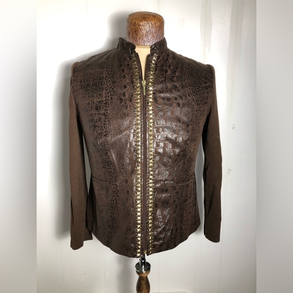 TanJay Jackets & Blazers - Women’s Brown Faux Leather Gold Studded Blazer. Size Small/Petite.